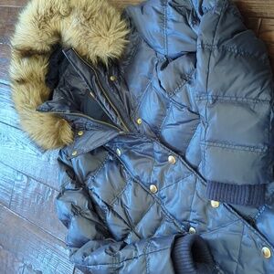 JUICY COUTURE I NWOT Long Blue Shimmer Down Puffer Jacket with Fur Lined Hood, L